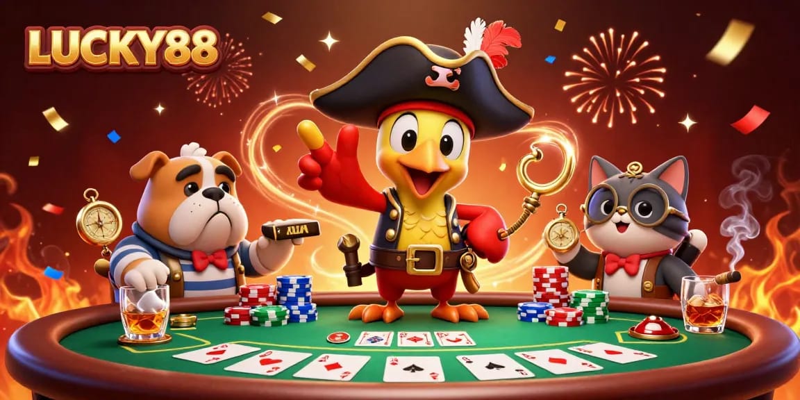 Experience epic gameplay at LUCKY88 with dynamic poker action and vibrant pirate characters.
