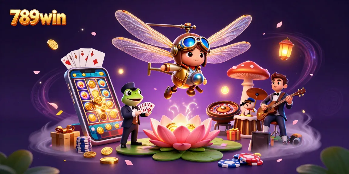 Experience thrilling gameplay with 789win at a vibrant lily pad casino featuring animated characters.