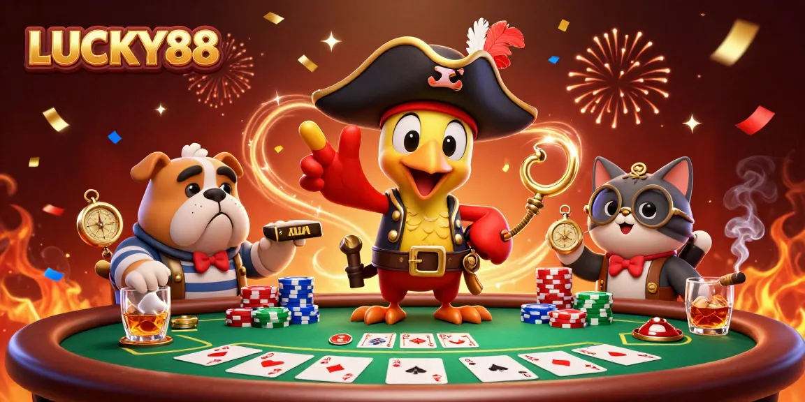 Experience epic gameplay at LUCKY88 with dynamic poker action and vibrant pirate characters.