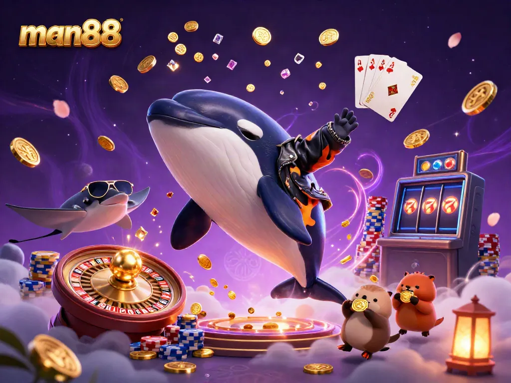 Experience excitement at man88 with playful sea creatures and vibrant casino elements in a lively 3D illustration.