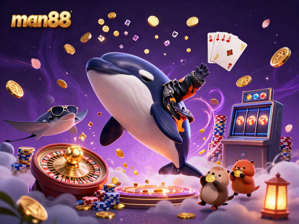 Experience excitement at man88 with playful sea creatures and vibrant casino elements in a lively 3D illustration.