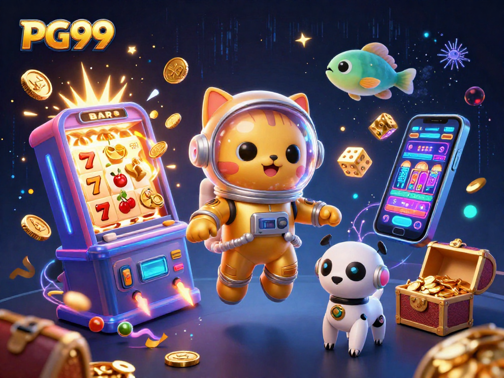 Experience exciting gaming moments with PG99 at this vibrant casino-themed scene.