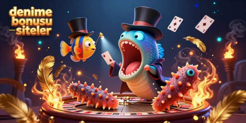 Engaging illustration of deneme bonusu veren siteler, featuring unique underwater characters performing casino magic.