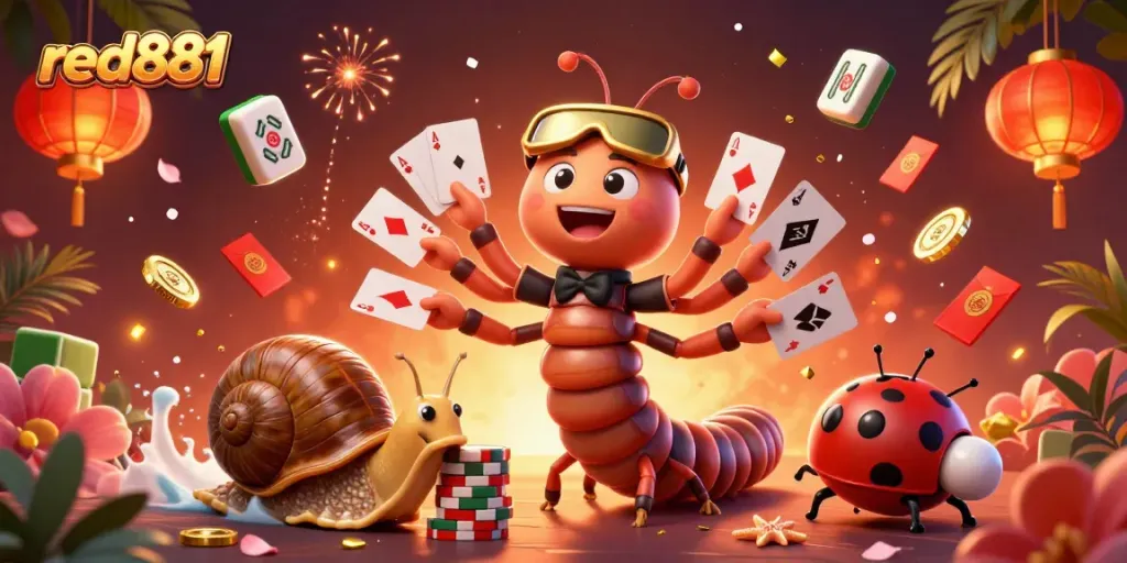 Join the excitement of gaming with red881, featuring vibrant characters and casino elements.