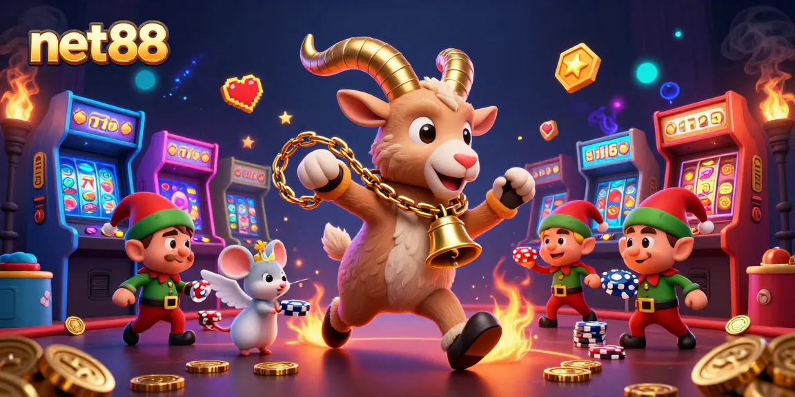 Experience thrilling casino adventures with net88 featuring Krampus and festive characters in a vibrant gaming scene.