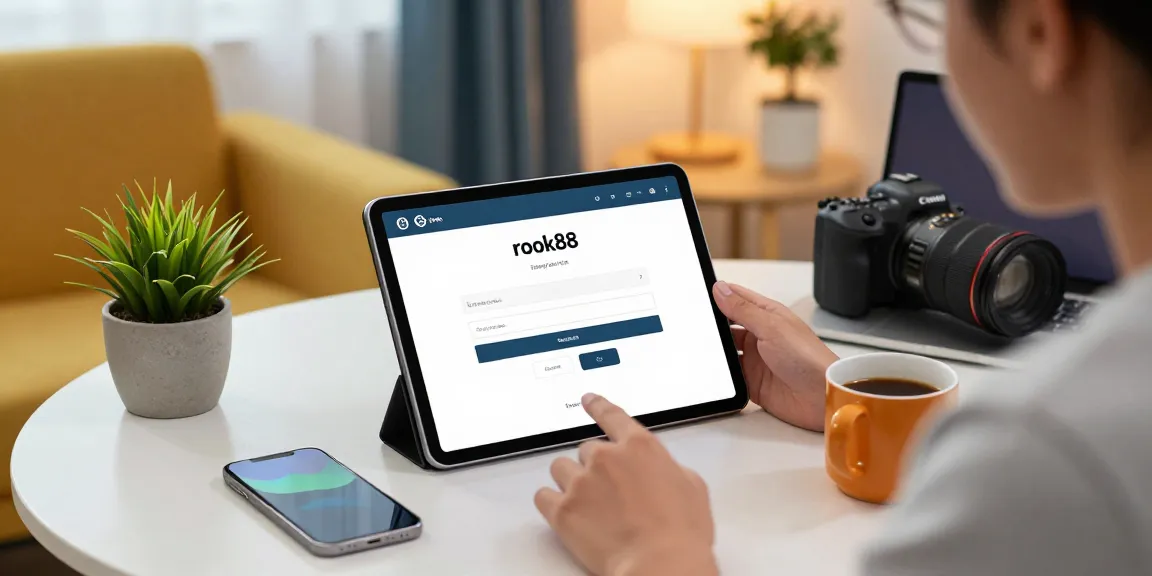 Engaged user navigating the rokok88 login process on a tablet in a cozy home office.