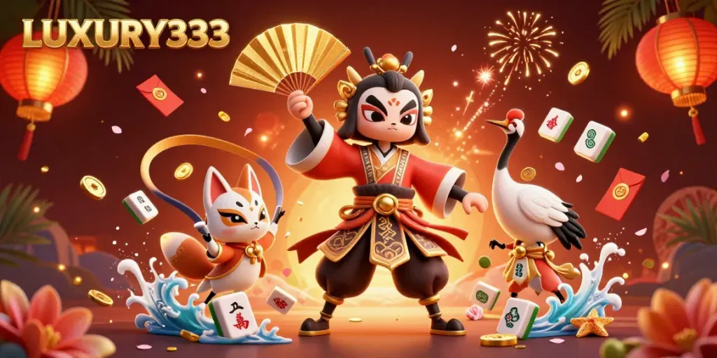 Experience thrilling gameplay at LUXURY333 with vibrant casino elements in a dynamic 3D setting.