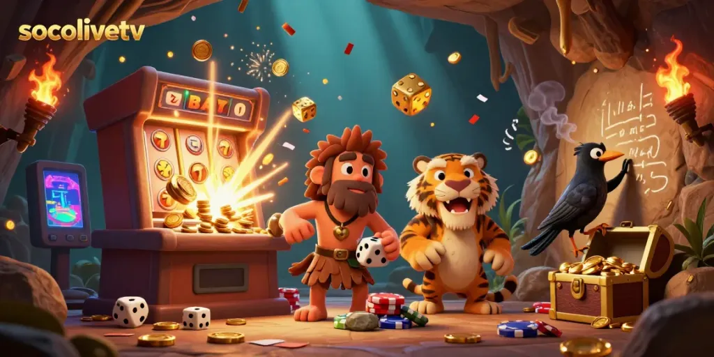 Experience the excitement of socolivetv’s prehistoric casino with vibrant gaming elements and engaging characters.