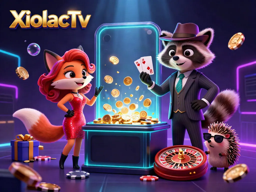 XoilacTv brings excitement with raccoon and fox in a vibrant casino scene.