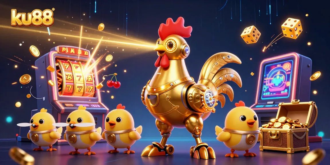 Engage with ku88's thrilling casino experience featuring a golden robot and dynamic gaming elements.
