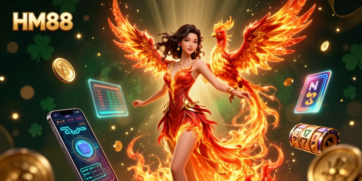 Play exciting games on HM88 with slots and crypto elements in a vibrant, immersive illustration.