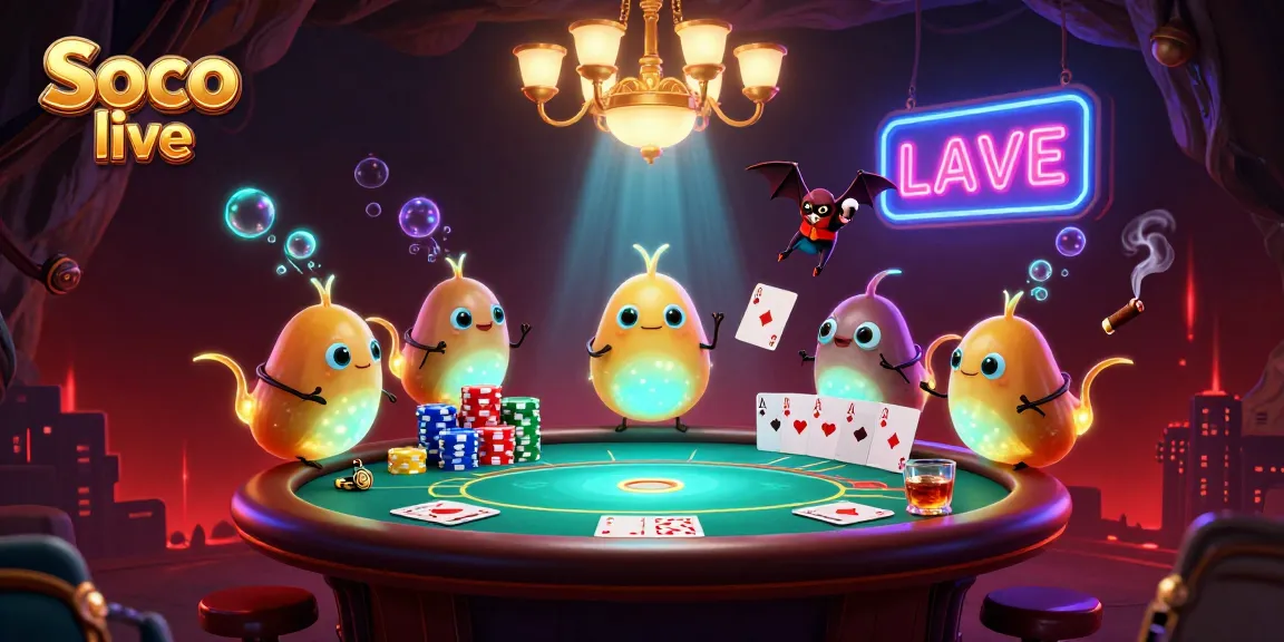 Soco live illuminates a vibrant online casino scene featuring glowworms and a bat dealer with poker elements.