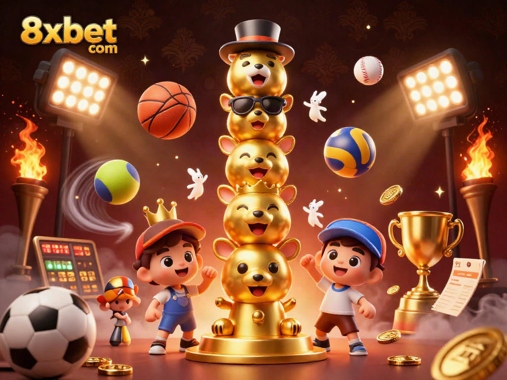 Score big with 8xbet com in this vibrant, animated casino illustration showcasing excitement.