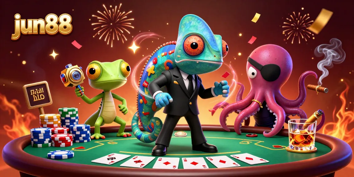 Experience intense gameplay at jun88 with poker and chip stacks in an action-packed casino scene.
