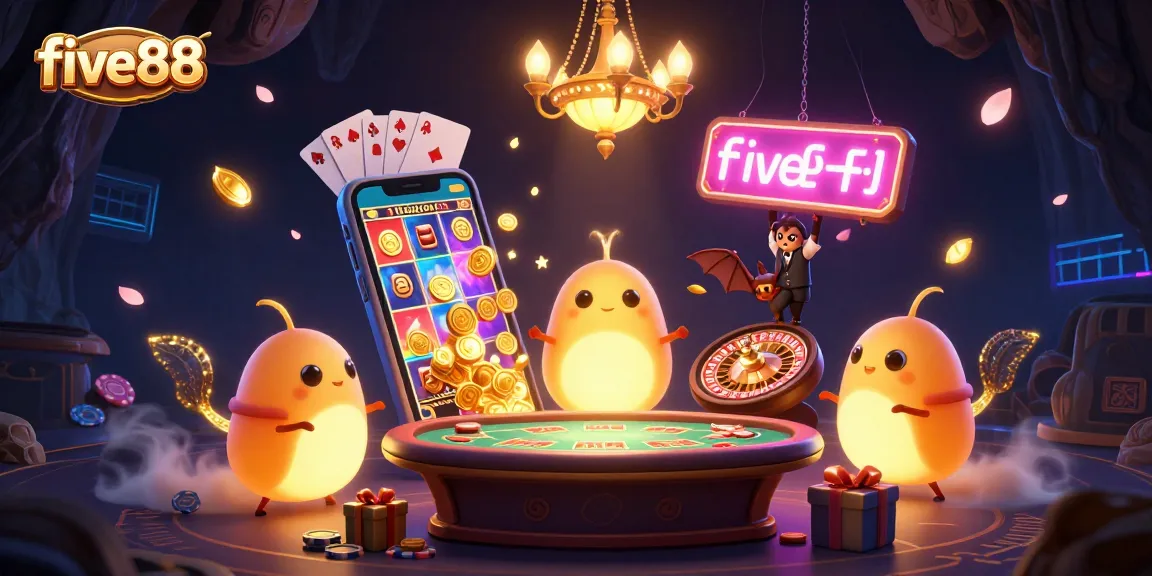 Join five88's dazzling cave casino with glowing glowworms and a bat dealer in an electrifying atmosphere.