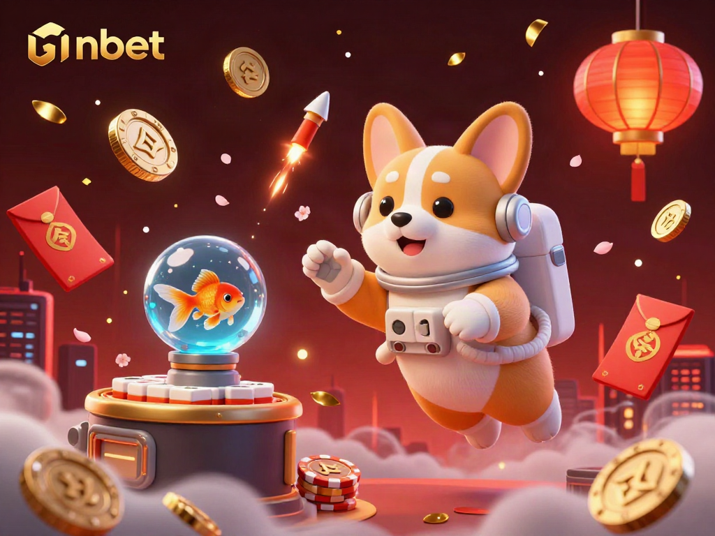 Join the nbet adventure with a charming astronaut corgi in a bustling casino scene full of excitement.