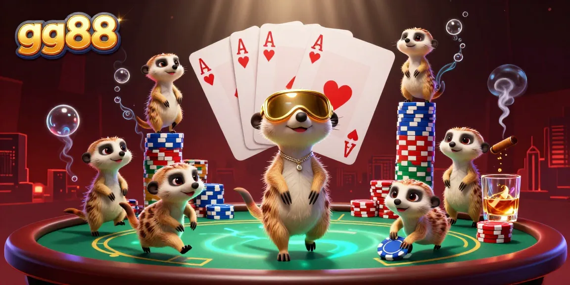 Experience thrilling moments in gg88's lively casino scene where meerkats manage games and sneak chips.