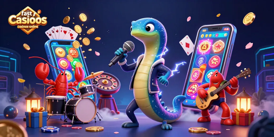 Experience fast payout casinos online with a vibrant 3D casino party featuring an electric eel DJ.