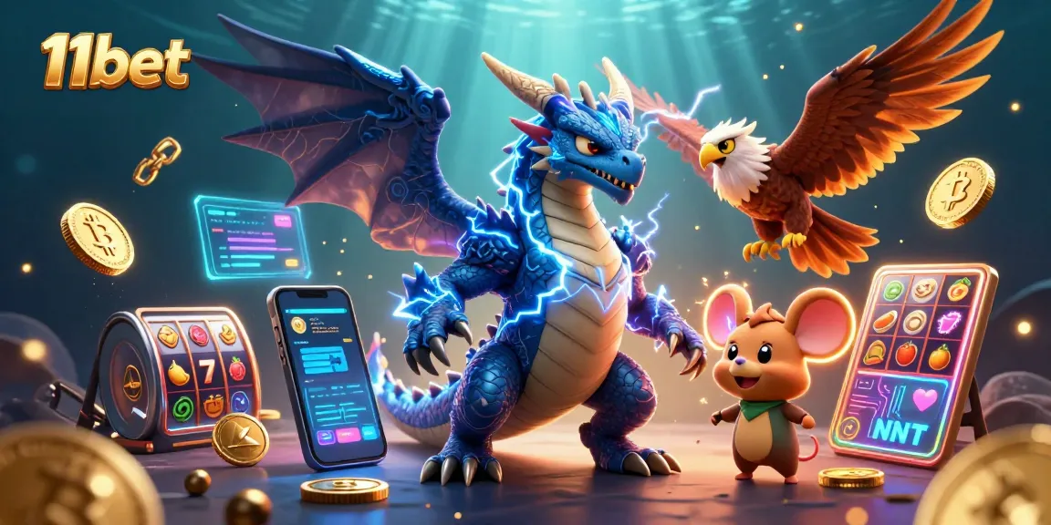 Experience the electrifying thrill of gaming with 11bet's dynamic casino-themed illustration.